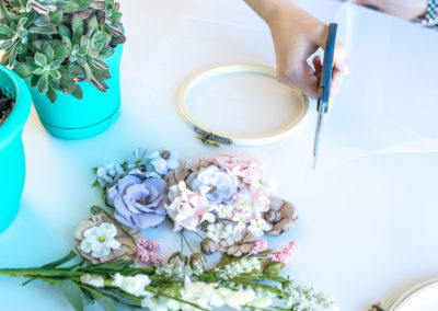 scissors cutting tulle for embroidery hoop